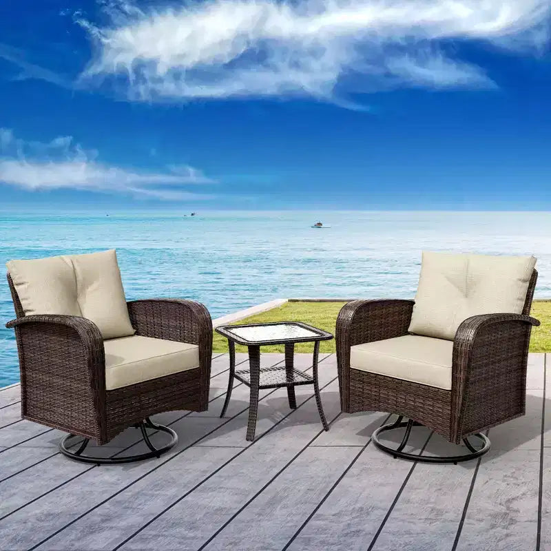 UPTIOT 35 Ensemble de Fauteuils à Bascule Pivotants avec Table d'Appoint en Verre Trempé
