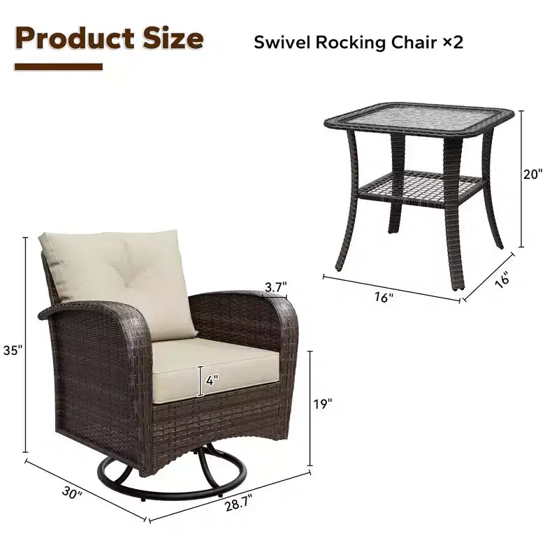 UPTIOT 35 Ensemble de Fauteuils à Bascule Pivotants avec Table d'Appoint en Verre Trempé