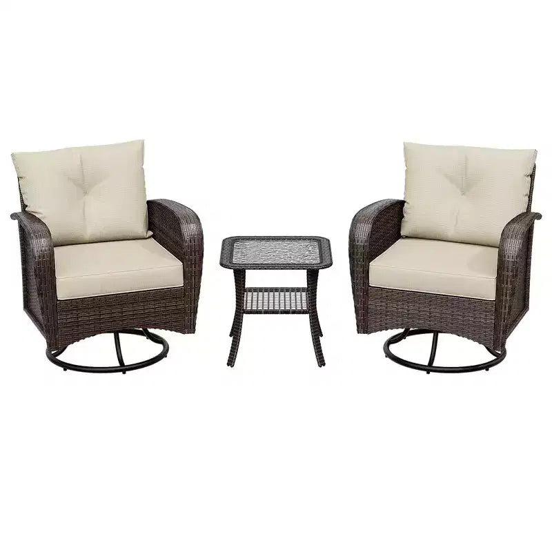 UPTIOT 35 Swivel Rocking Chair Set with Tempered Glass Side Table