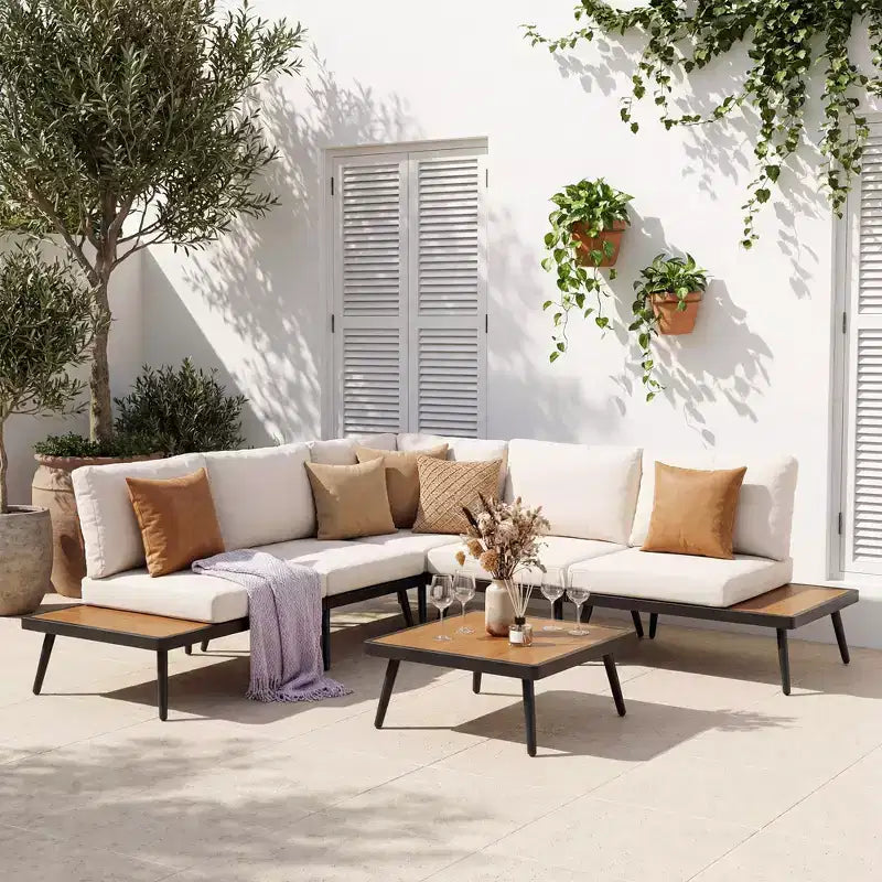 LAUSAINT HOME 6 Pieces Metal Conversation Sofa Set with Coffee Top Table, Outdoor Sectional Patio Furniture Set