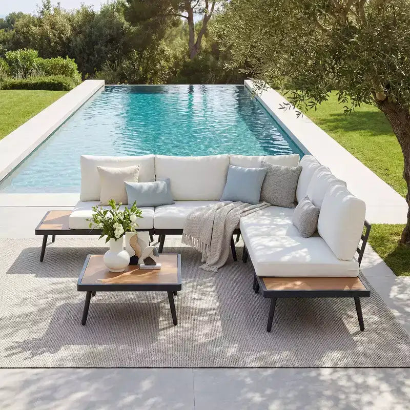 LAUSAINT HOME Ensemble canapé de conversation 6 pièces en métal avec table basse, salon de jardin modulable pour extérieur