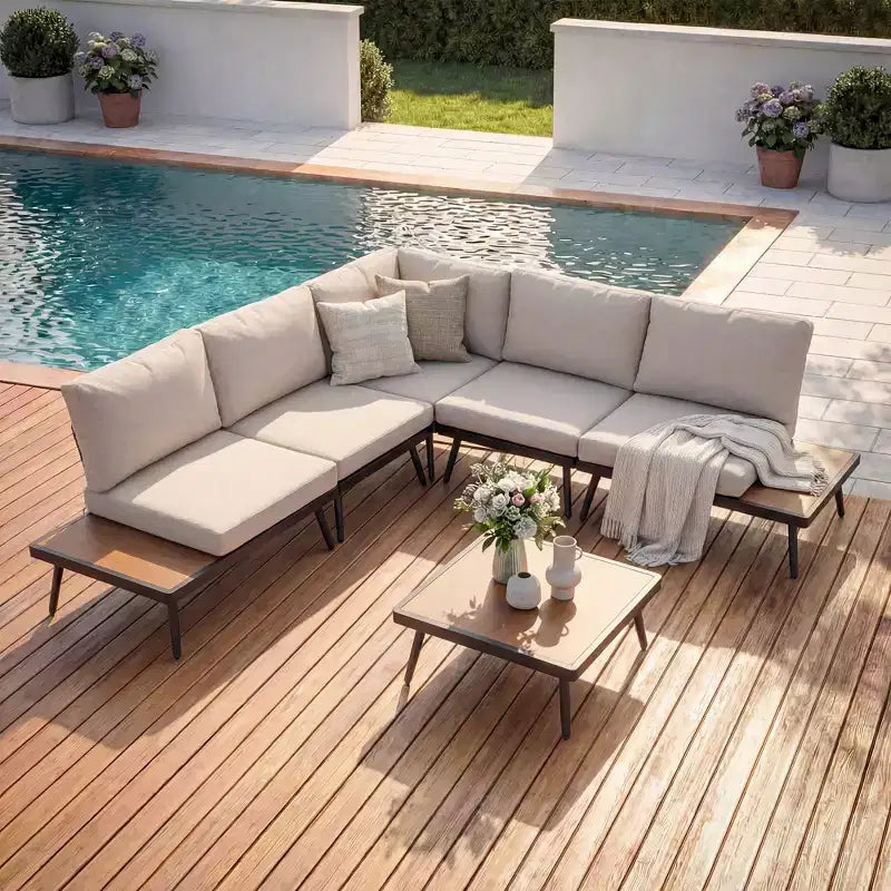LAUSAINT HOME Ensemble canapé de conversation 6 pièces en métal avec table basse, salon de jardin modulable pour extérieur