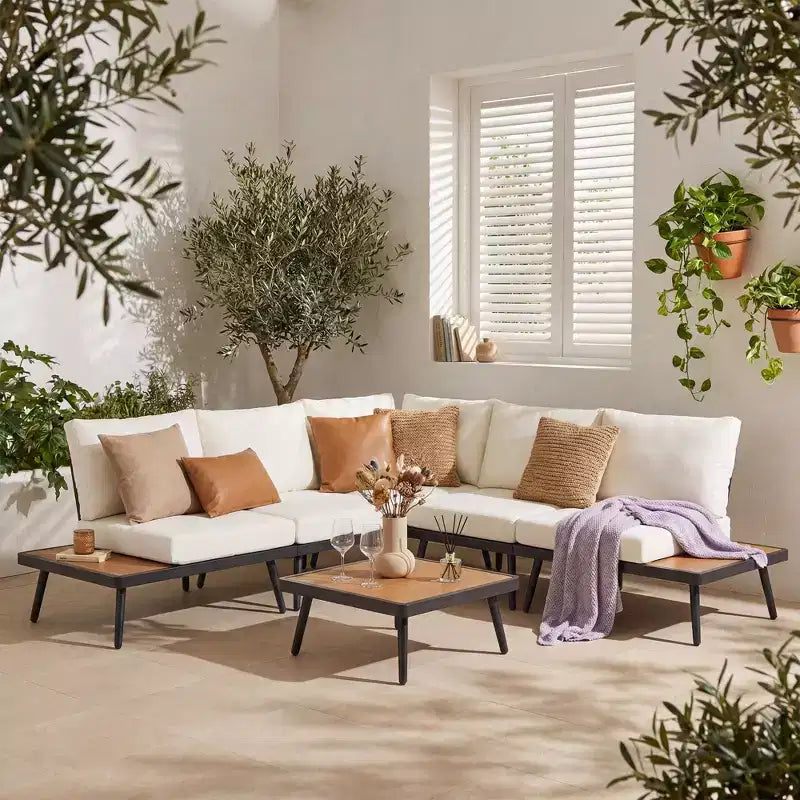 LAUSAINT HOME Ensemble canapé de conversation 6 pièces en métal avec table basse, salon de jardin modulable pour extérieur