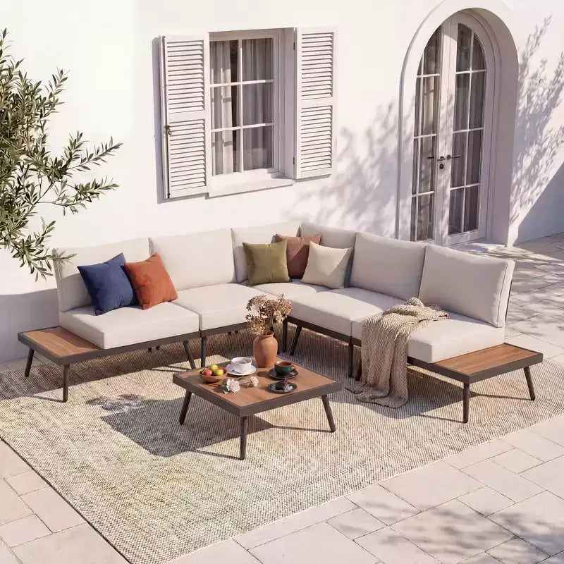 LAUSAINT HOME Ensemble canapé de conversation 6 pièces en métal avec table basse, salon de jardin modulable pour extérieur