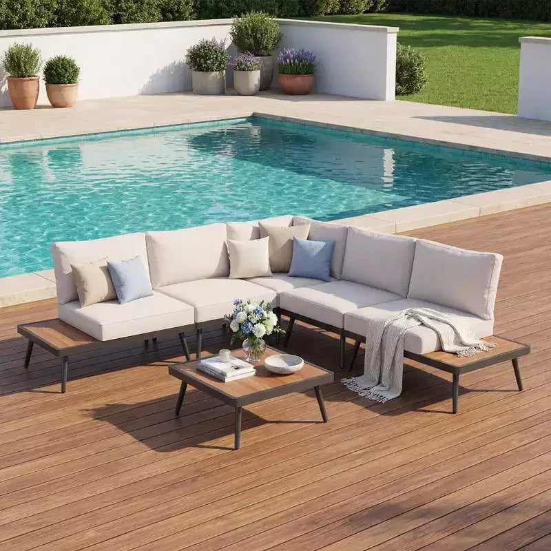 LAUSAINT HOME Ensemble canapé de conversation 6 pièces en métal avec table basse, salon de jardin modulable pour extérieur