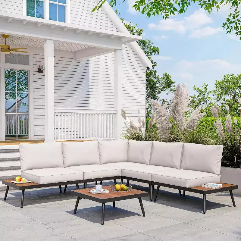 LAUSAINT HOME Ensemble canapé de conversation 6 pièces en métal avec table basse, salon de jardin modulable pour extérieur