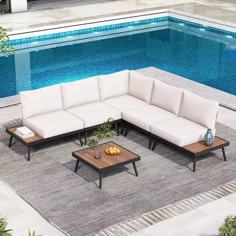 LAUSAINT HOME Ensemble canapé de conversation 6 pièces en métal avec table basse, salon de jardin modulable pour extérieur