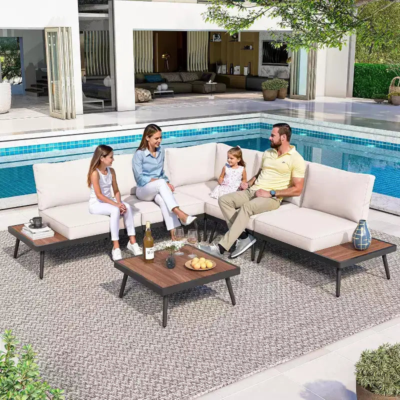 LAUSAINT HOME Ensemble canapé de conversation 6 pièces en métal avec table basse, salon de jardin modulable pour extérieur