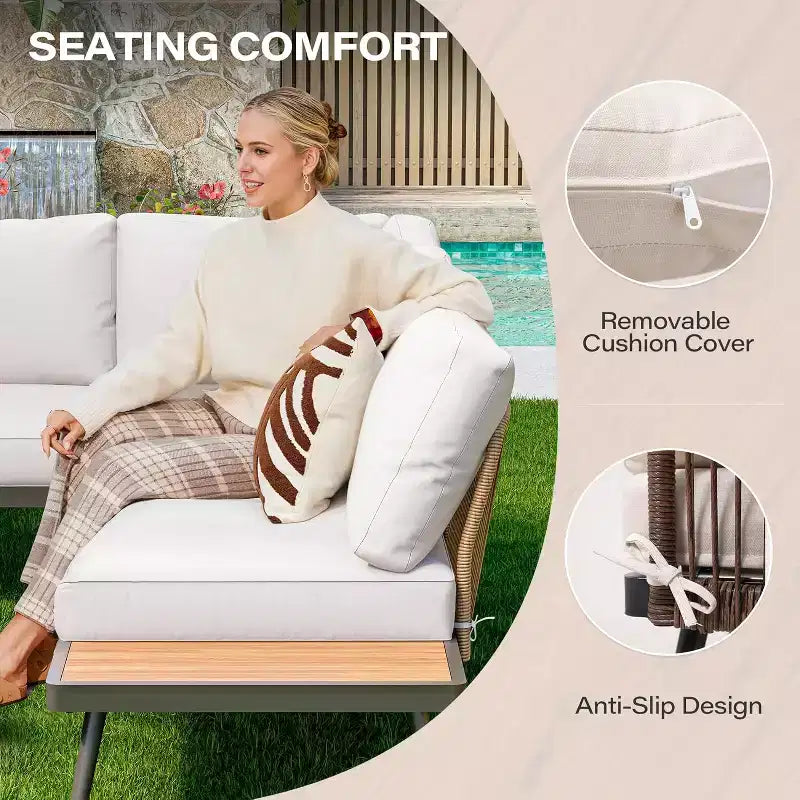 LAUSAINT HOME Ensemble canapé de conversation 6 pièces en métal avec table basse, salon de jardin modulable pour extérieur