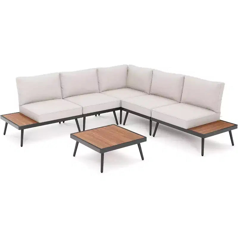 LAUSAINT HOME Ensemble canapé de conversation 6 pièces en métal avec table basse, salon de jardin modulable pour extérieur