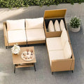 LAUSAINT HOME 6 Pieces Outdoor Patio Furniture Sets, Rattan Conversation Sectional Set with Cushions and Storage Box
