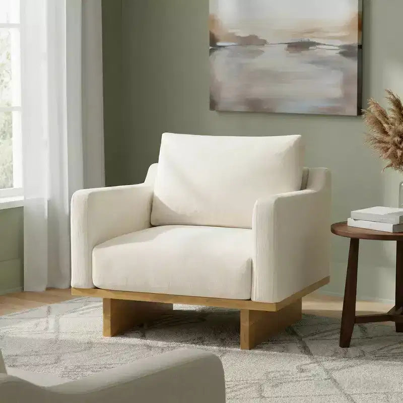 Christopher Knight Home Niran Modern Rubberwood Boucle Upholstered Accent Chair with Soft Cushion