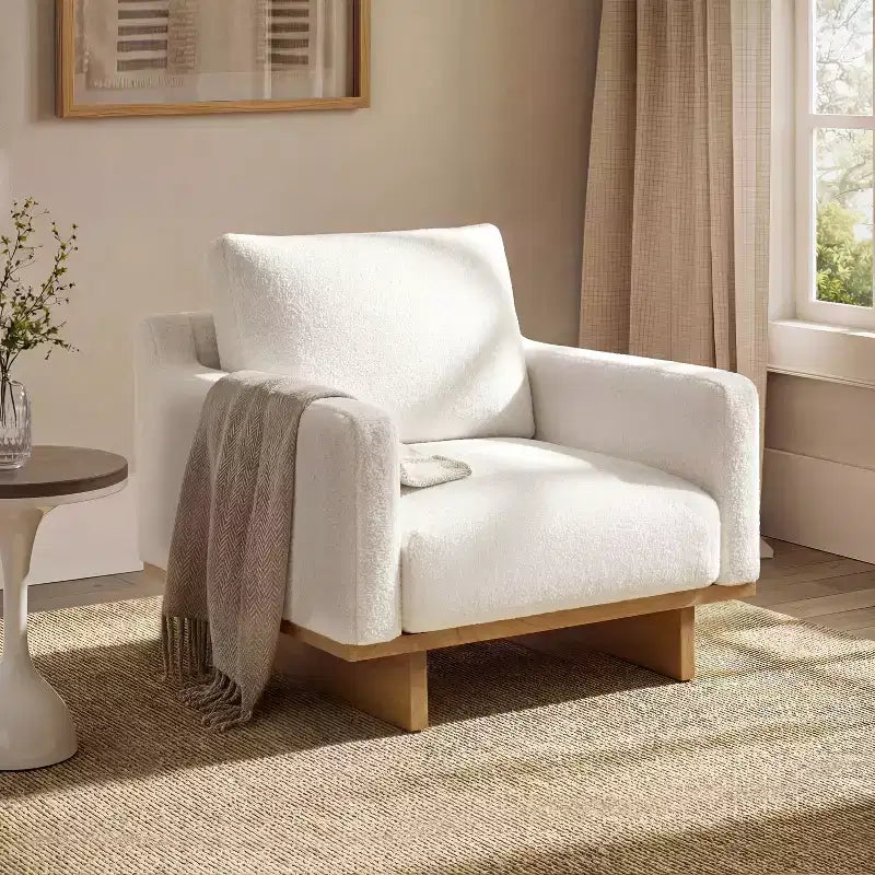 Christopher Knight Home Niran Modern Rubberwood Boucle Upholstered Accent Chair with Soft Cushion