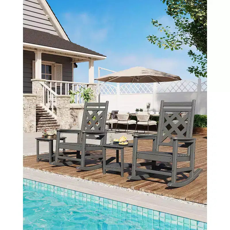 All-Weather HDPE Adirondack Rocking Chair, 380LBS, Weather Resistant, High Back, Wide Armrests, for Deck, Patio, Pool, Backyard
