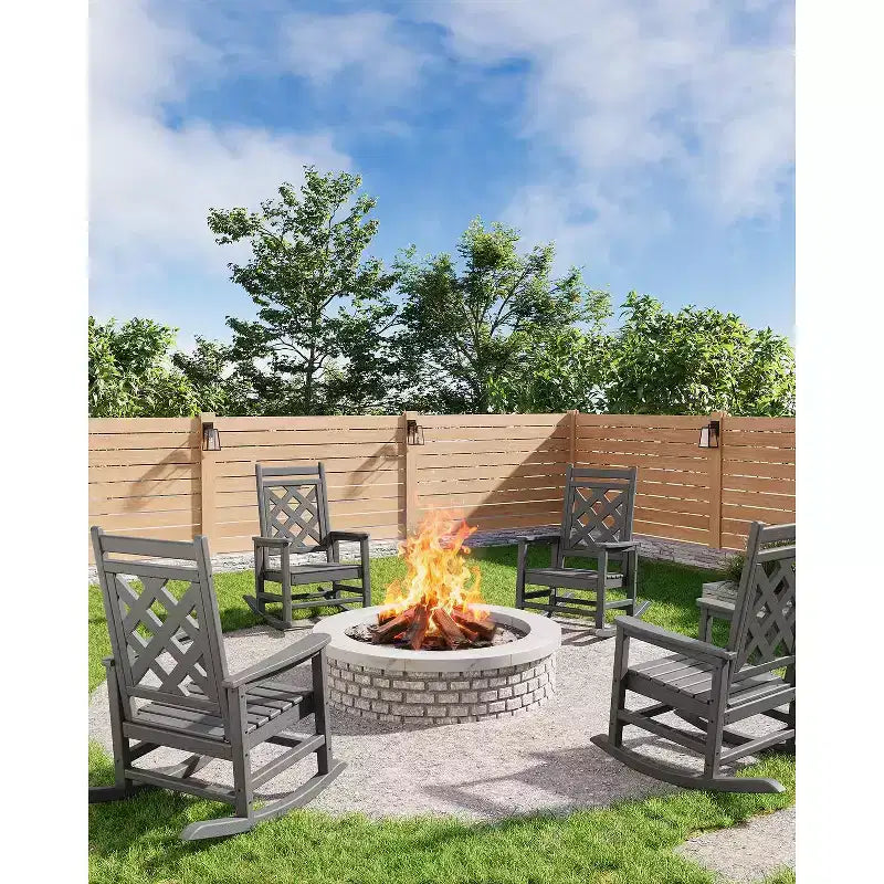 All-Weather HDPE Adirondack Rocking Chair, 380LBS, Weather Resistant, High Back, Wide Armrests, for Deck, Patio, Pool, Backyard