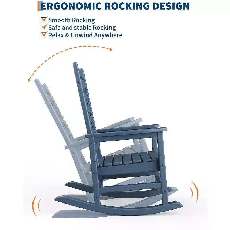 All-Weather HDPE Adirondack Rocking Chair, 380LBS, Weather Resistant, High Back, Wide Armrests, for Deck, Patio, Pool, Backyard