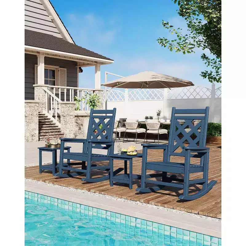All-Weather HDPE Adirondack Rocking Chair, 380LBS, Weather Resistant, High Back, Wide Armrests, for Deck, Patio, Pool, Backyard