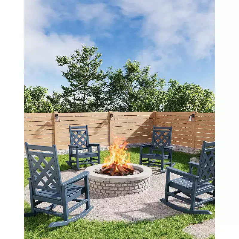 All-Weather HDPE Adirondack Rocking Chair, 380LBS, Weather Resistant, High Back, Wide Armrests, for Deck, Patio, Pool, Backyard