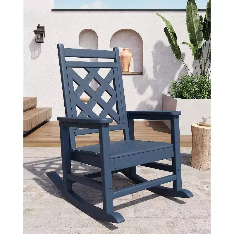 All-Weather HDPE Adirondack Rocking Chair, 380LBS, Weather Resistant, High Back, Wide Armrests, for Deck, Patio, Pool, Backyard