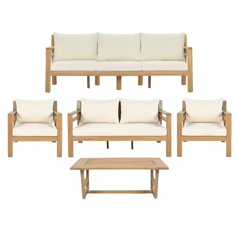 Christopher Knight Home Niran Ensemble de conversation moderne 5 pièces en bois d'acacia avec dossier incurvé et coussins