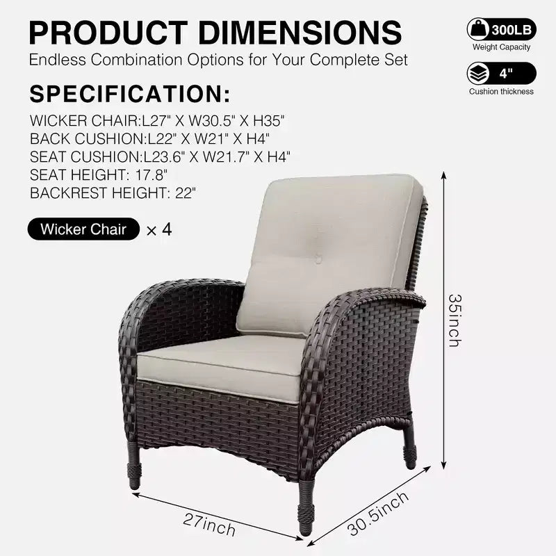 Chaises de patio haut de gamme UPTIOT en osier tressé à la main avec coussins en oléfine pour un confort et une durabilité extérieurs