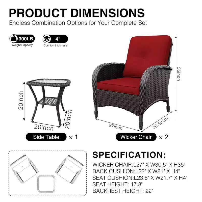 UPTIOT Ensemble fauteuil en osier d'extérieur et table d'appoint avec coussins en oléfine de qualité supérieure pour la relaxation sur la terrasse