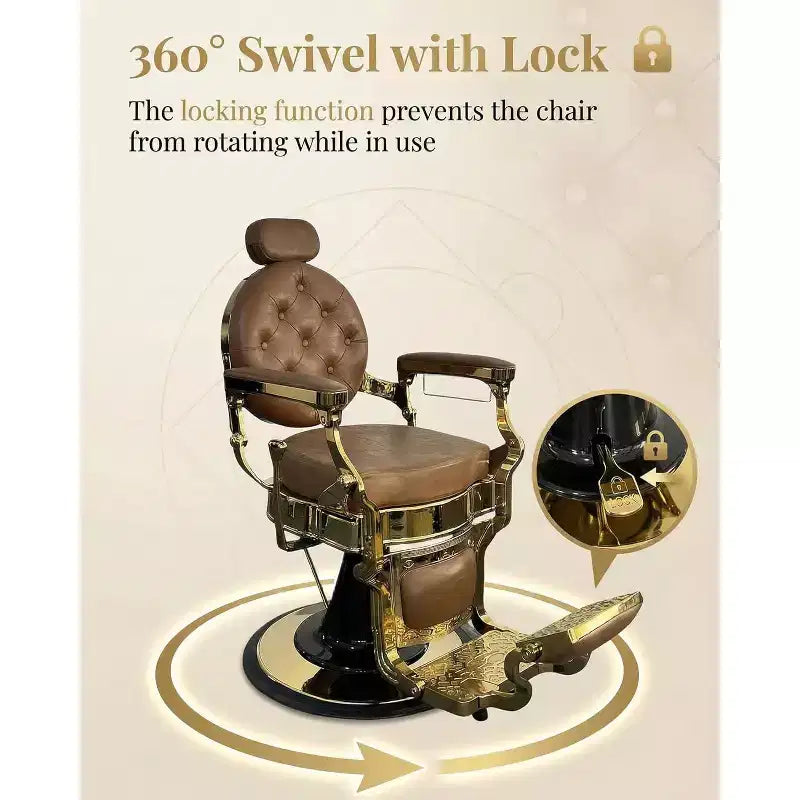 Fauteuil inclinable robuste vintage, hauteur réglable, pivotant à 360°, avec appui-tête et repose-pieds, capacité de 317 kg