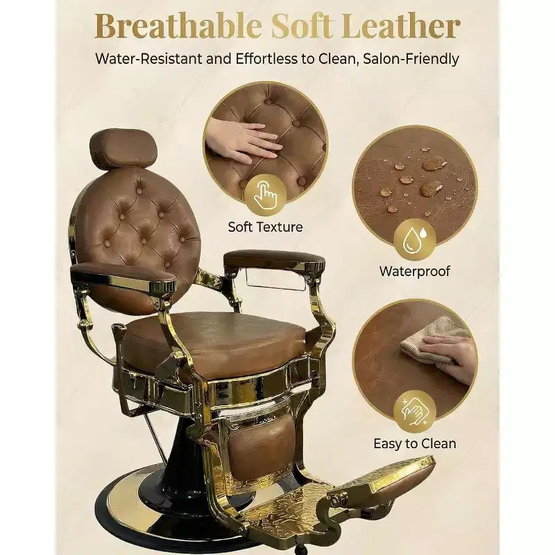 Fauteuil inclinable robuste vintage, hauteur réglable, pivotant à 360°, avec appui-tête et repose-pieds, capacité de 317 kg