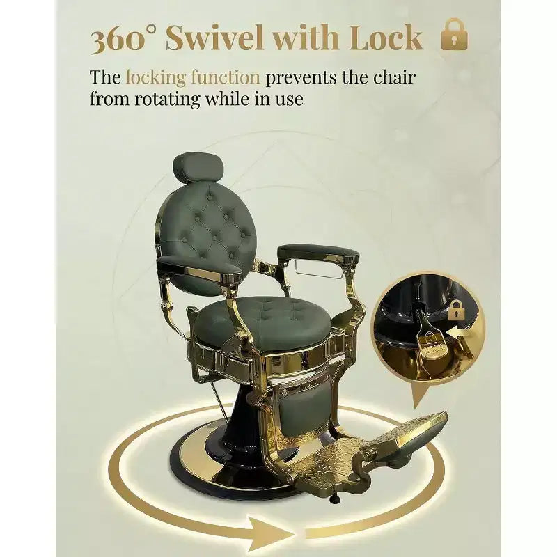 Fauteuil inclinable robuste vintage, hauteur réglable, pivotant à 360°, avec appui-tête et repose-pieds, capacité de 317 kg