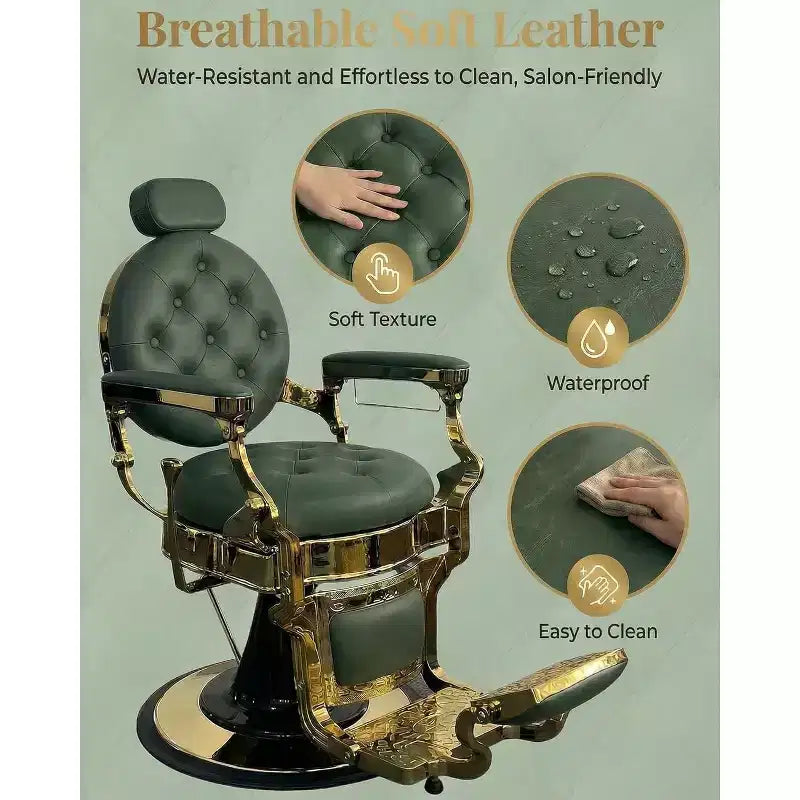 Fauteuil inclinable robuste vintage, hauteur réglable, pivotant à 360°, avec appui-tête et repose-pieds, capacité de 317 kg