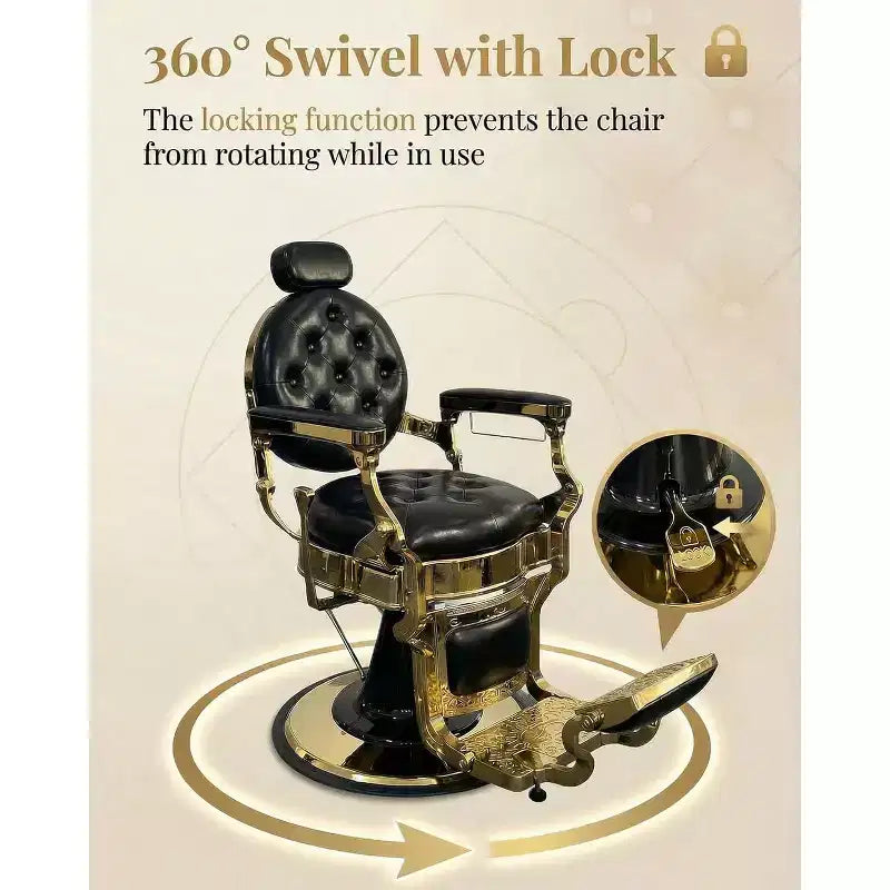 Fauteuil inclinable robuste vintage, hauteur réglable, pivotant à 360°, avec appui-tête et repose-pieds, capacité de 317 kg