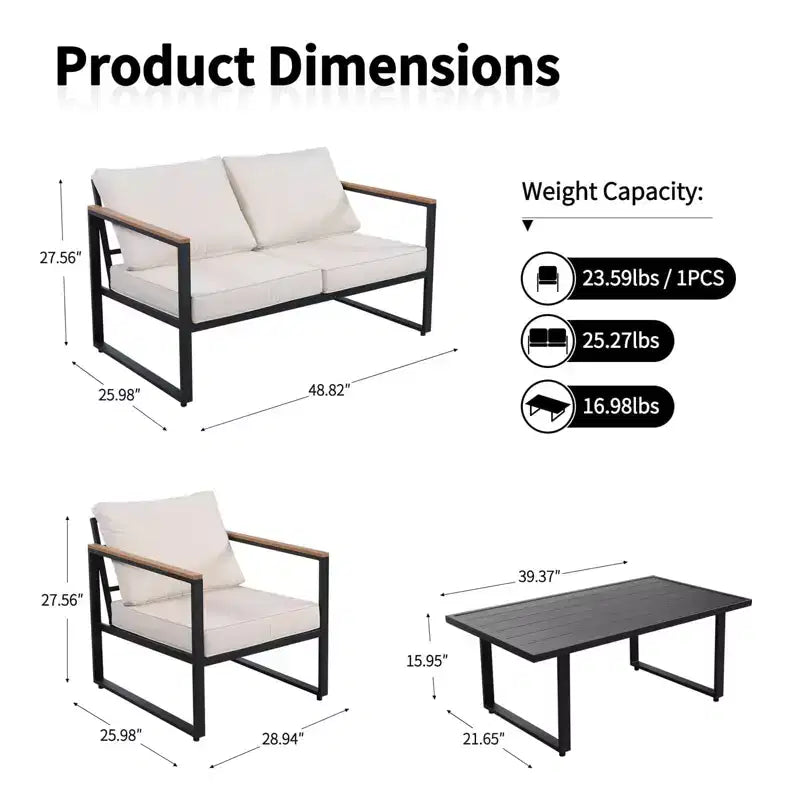 Ensemble de mobilier de jardin 4 pièces - Salon de jardin d'extérieur avec 2 chaises et table basse, coussins beiges pour piscine, jardin, balcon
