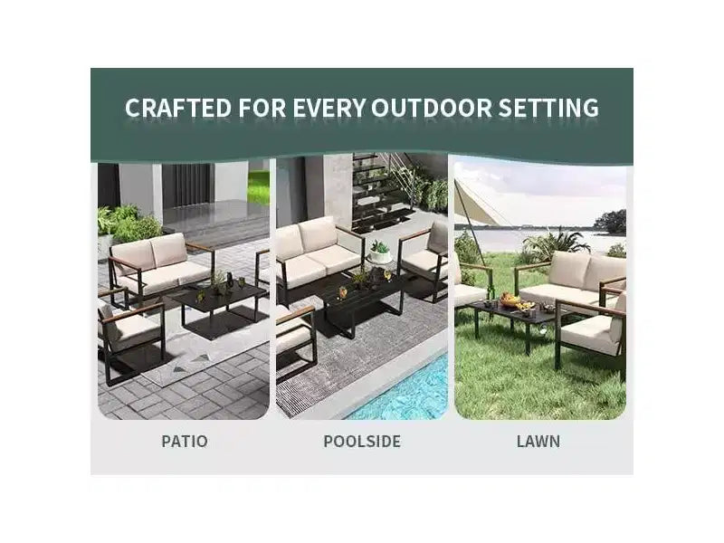 Ensemble de mobilier de jardin 4 pièces - Salon de jardin d'extérieur avec 2 chaises et table basse, coussins beiges pour piscine, jardin, balcon
