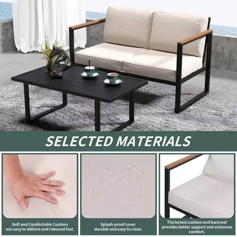 Ensemble de mobilier de jardin 4 pièces - Salon de jardin d'extérieur avec 2 chaises et table basse, coussins beiges pour piscine, jardin, balcon