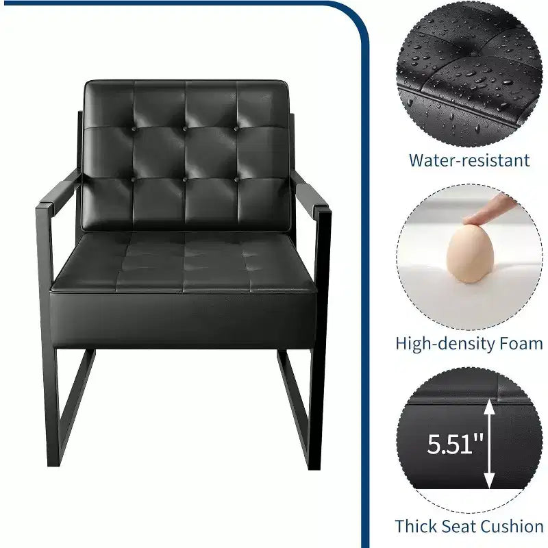 Mid Century Accent Chair, Faux Leather Armchair with Metal Legs, Comfortable and Stylish for Living Room, Bedroom, Reception, Durable Upholstery