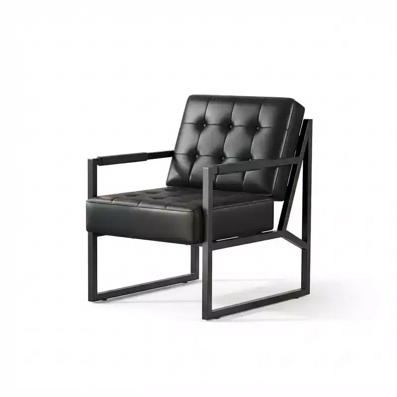 Mid Century Accent Chair, Faux Leather Armchair with Metal Legs, Comfortable and Stylish for Living Room, Bedroom, Reception, Durable Upholstery