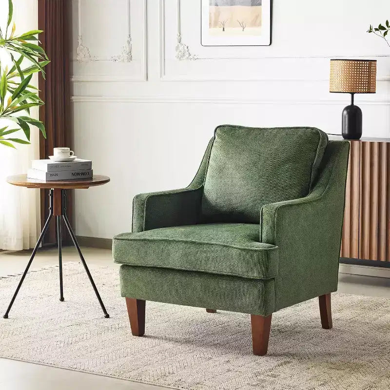 VINGLI Mid-Century Accent Chairs, Green Upholstered Armchair Comfy Sofa Chair Reading Chair High Back Living Room Bedroom Furniture for Apartment