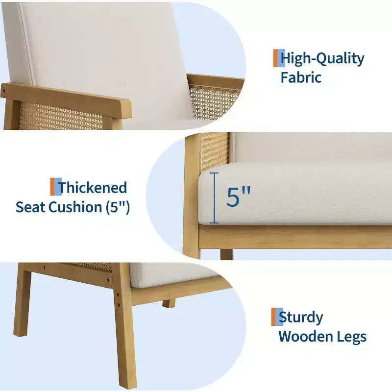 Fauteuil d'appoint rembourré Coolmee en rotin, fauteuil à dossier haut avec cadre en bois, chaise de lecture et de loisirs pour la maison et la salle d'attente