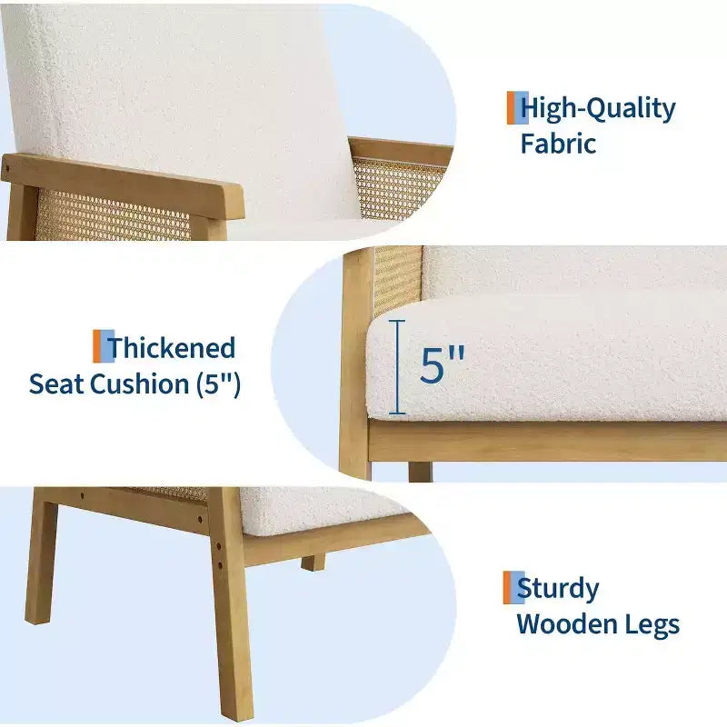 Fauteuil d'appoint rembourré Coolmee en rotin, fauteuil à dossier haut avec cadre en bois, chaise de lecture et de loisirs pour la maison et la salle d'attente