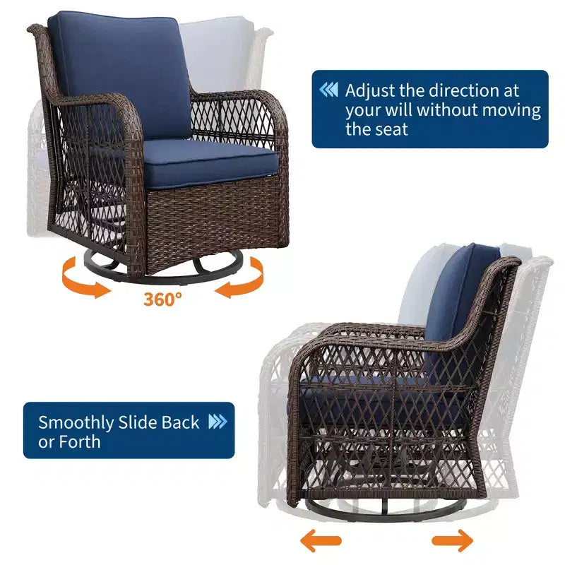 Chaises de jardin pivotantes en osier, fauteuil à bascule pivotant à 360 degrés, ensemble de bistro 3 pièces pour véranda, balcon