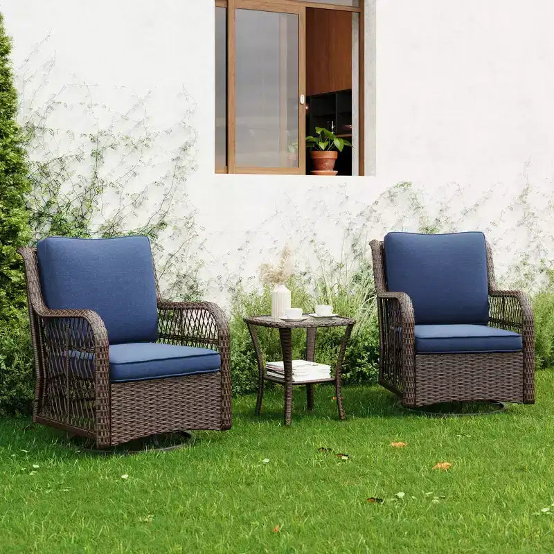 Chaises de jardin pivotantes en osier, fauteuil à bascule pivotant à 360 degrés, ensemble de bistro 3 pièces pour véranda, balcon