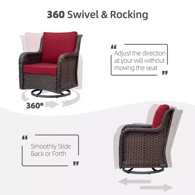 Chaises de jardin pivotantes en osier, fauteuil à bascule pivotant à 360 degrés, ensemble de bistro 3 pièces pour véranda, balcon