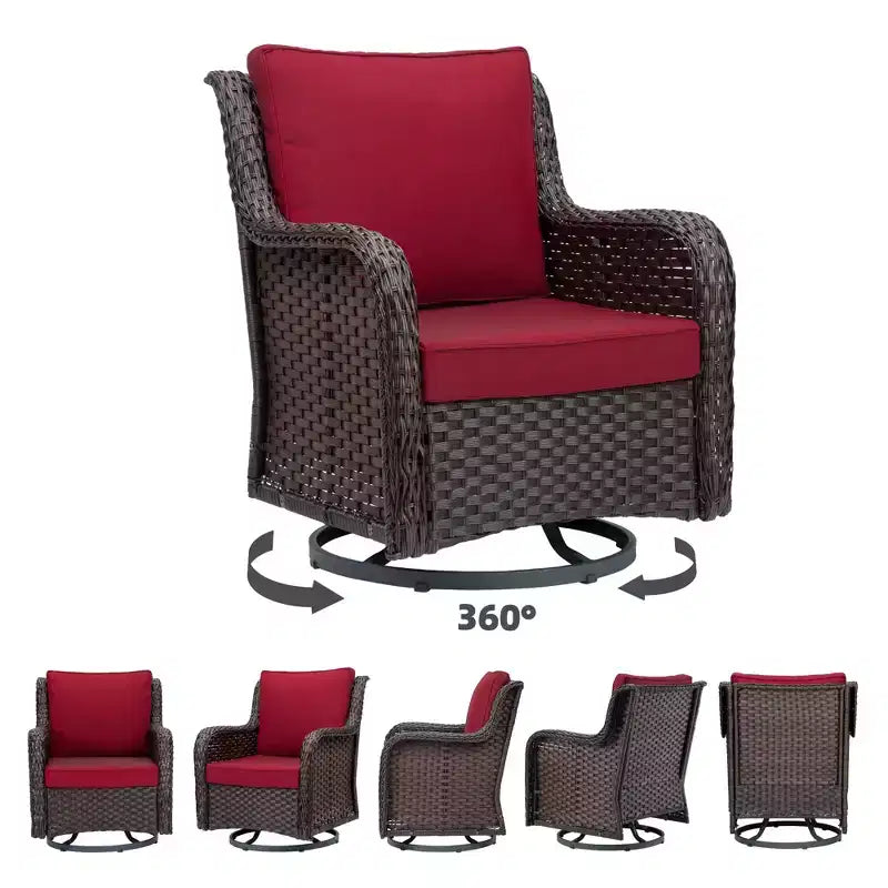 Chaises de jardin pivotantes en osier, fauteuil à bascule pivotant à 360 degrés, ensemble de bistro 3 pièces pour véranda, balcon