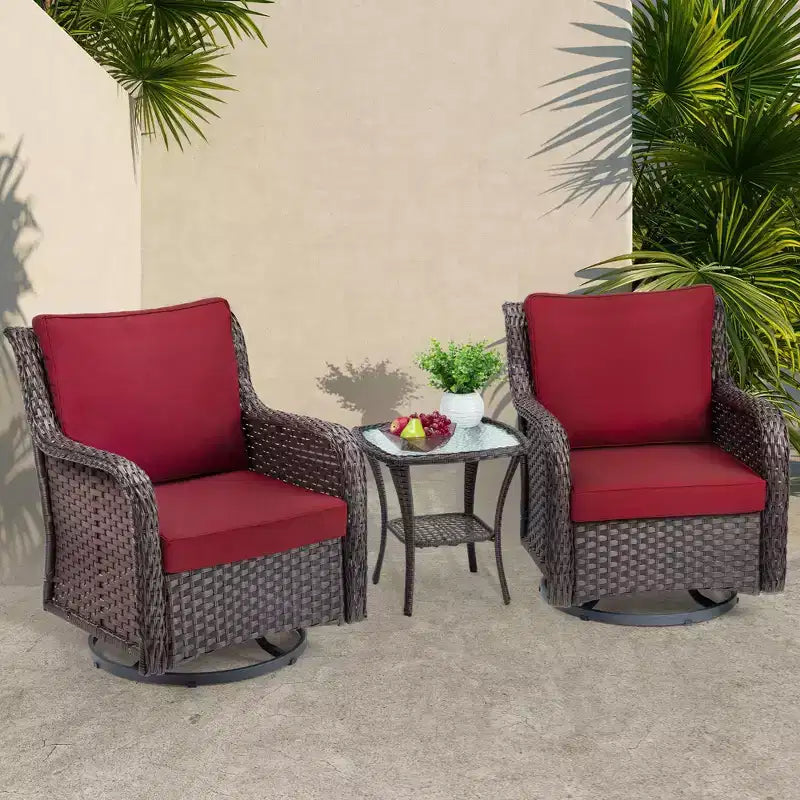 Chaises de jardin pivotantes en osier, fauteuil à bascule pivotant à 360 degrés, ensemble de bistro 3 pièces pour véranda, balcon