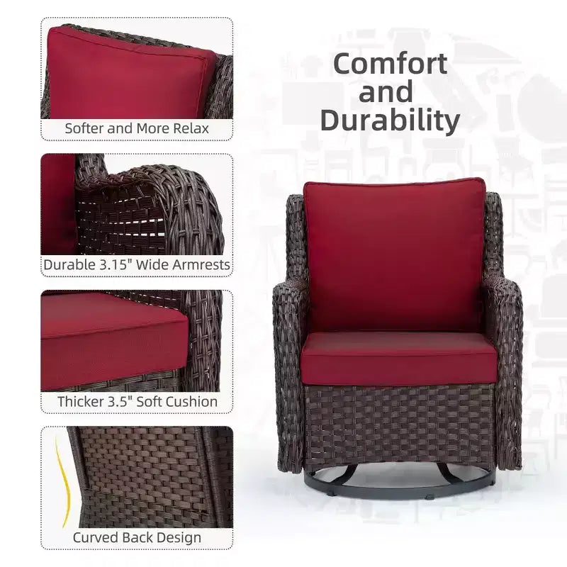 Chaises de jardin pivotantes en osier, fauteuil à bascule pivotant à 360 degrés, ensemble de bistro 3 pièces pour véranda, balcon