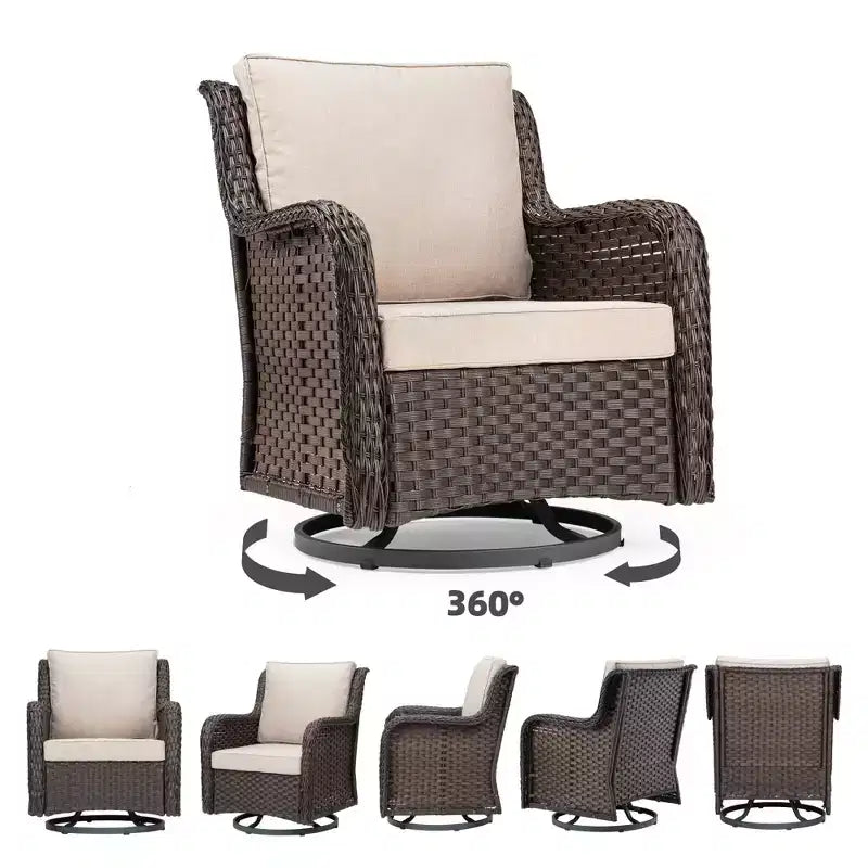 Chaises de jardin pivotantes en osier, fauteuil à bascule pivotant à 360 degrés, ensemble de bistro 3 pièces pour véranda, balcon
