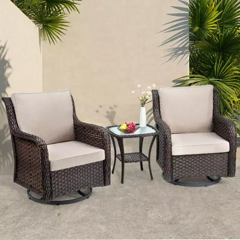 Chaises de jardin pivotantes en osier, fauteuil à bascule pivotant à 360 degrés, ensemble de bistro 3 pièces pour véranda, balcon