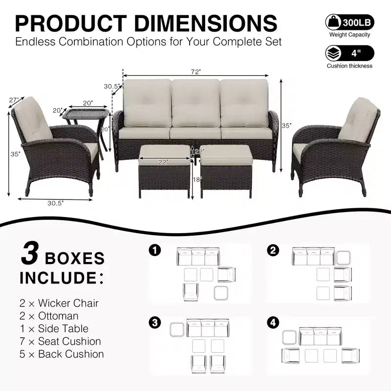 UPTIOT Salon de Jardin en Osier pour l'Extérieur avec Coussins Haute Densité et Conception Résistante aux Intempéries pour Terrasse et Jardin