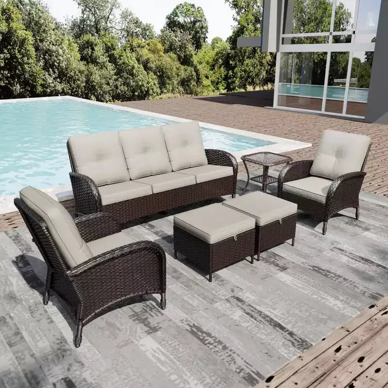 UPTIOT Salon de Jardin en Osier pour l'Extérieur avec Coussins Haute Densité et Conception Résistante aux Intempéries pour Terrasse et Jardin