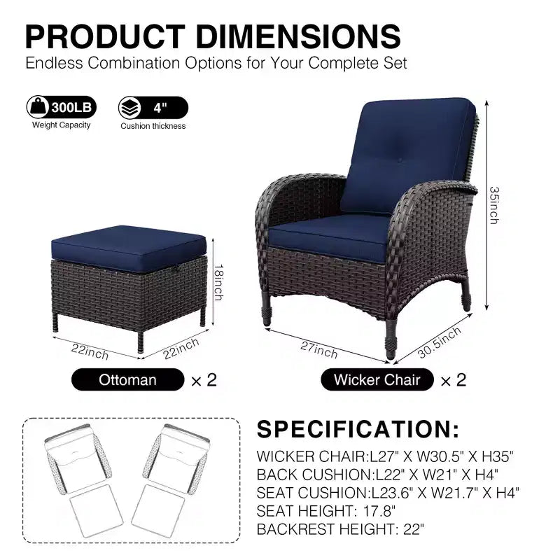 Ensemble de patio extérieur UPTIOT : 2 chaises en osier et 2 poufs pour un confort et une durabilité ultimes